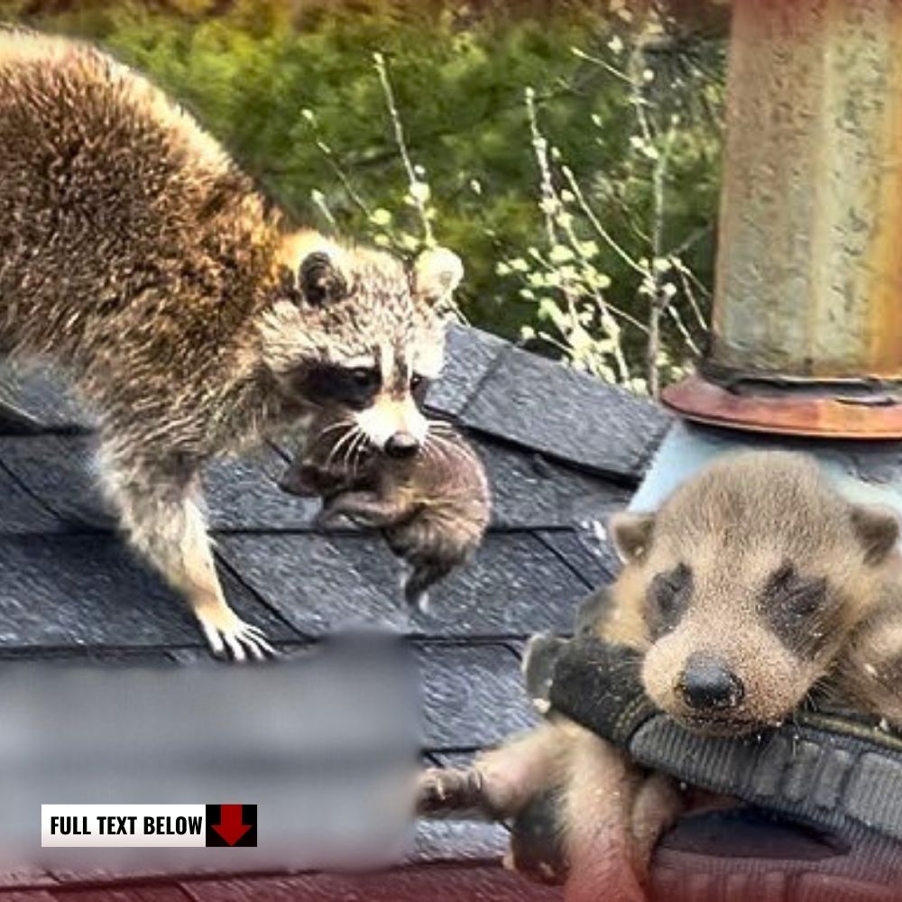 Come to the new home! The kind man helped the raccoon mother and baby find a new, safer home after they were discovered in his home.kn