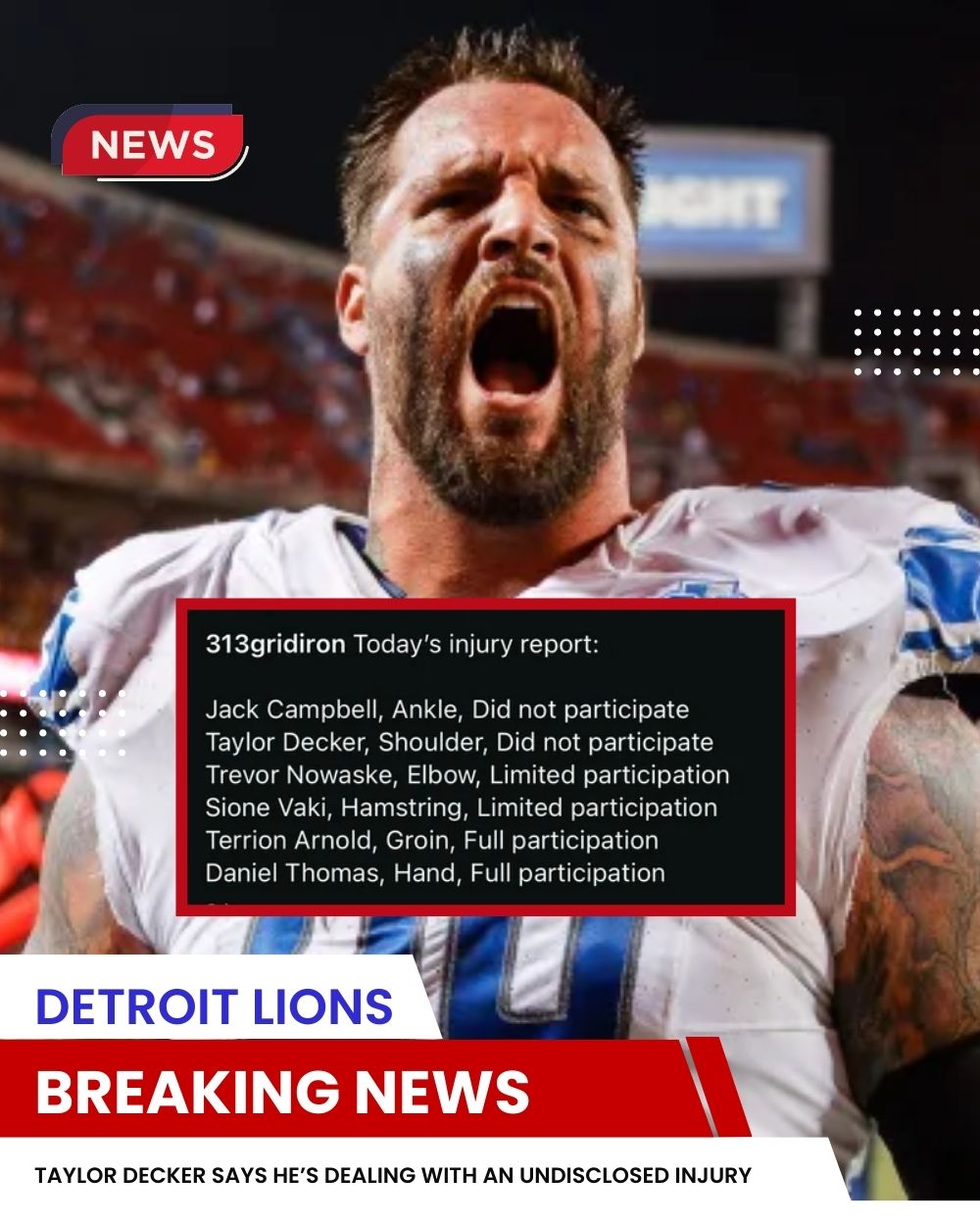 Lions in Panic Mode: Are Taylor Decker and Jack Campbell Facing Devastating Injuries That Could Keep Them Out of Practice?