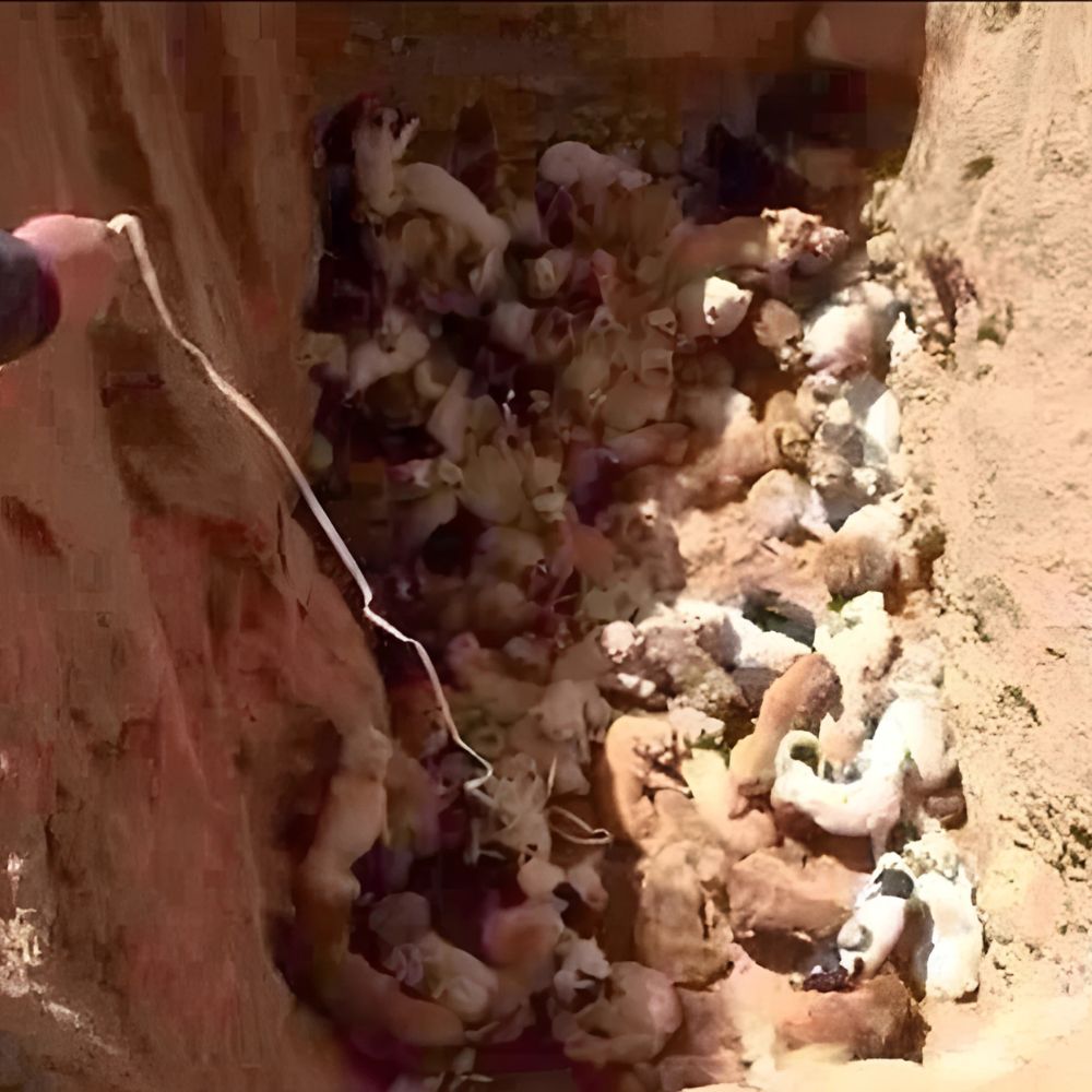 100 perros enterrados vivos revelan el inquietante misterio detrás de las tiendas de carne de perro y la serie de crímenes detrás de él.